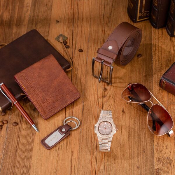 6pcs/set Boutique Gift Set Glasses+belt wallet+key Chain+large Dial Quartz Watch+pen Free Matching Bracelet Watches 2021 Luxury