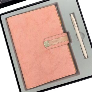 Trends 2021 ideas new small MOQ gift set gratitude pink journals for women diary set 2021 debossed notebook and pen metal buckle
