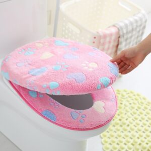 Thick Coral Velvet Toilet Seat Cover Toilet Lid Cover Cushion Seat Case Bathroom Soft Warm Zipper Toilet Seat Cover Accessories