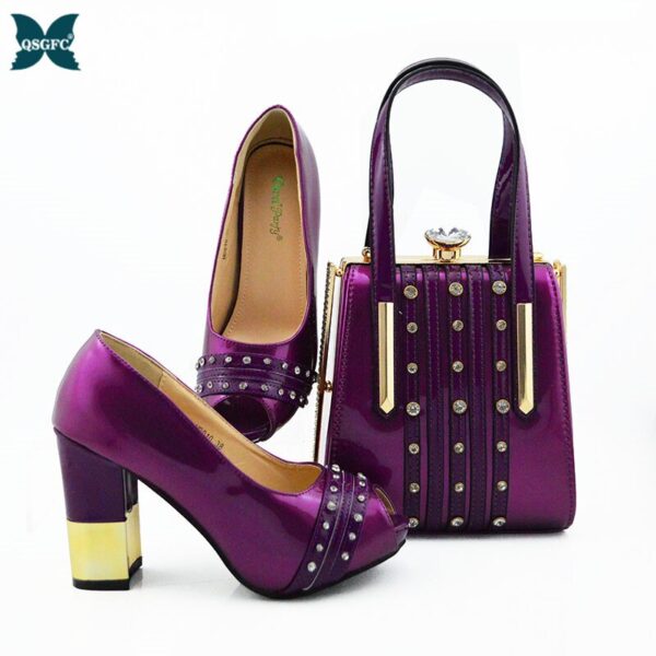 New Arrival royal blue Color African Women Matching Italian Shoes and Bag Set Decorated with Rhinestone small size design