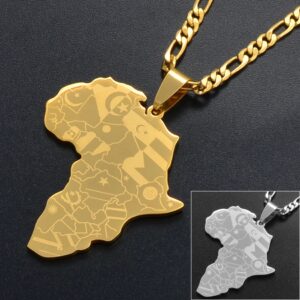 Anniyo Silver Color/Gold Color Africa Map With Flag Pendant Chain Necklaces African Maps Jewelry for Women Men #035321P