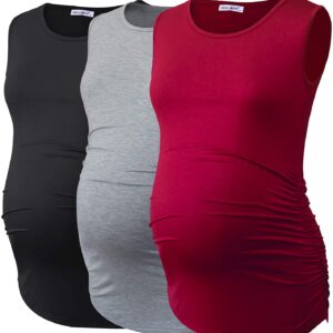 Smallshow Women's Sleeveless Maternity Tank Tops Ruched Pregnancy Clothes 3-Pack